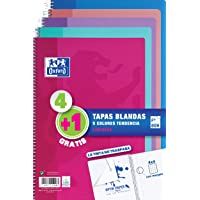 Los mejores  - Pack 4+1 Cuadernos Folio(A4) Oxford. Tapa Blanda. 80 Hojas cuadrícula 4x4. Surtido aleatorio tendencia.
